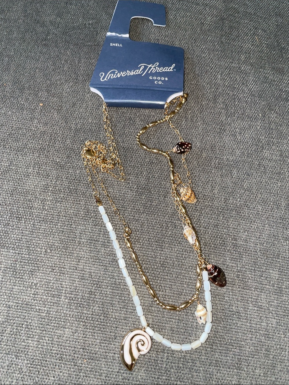 Universal Thread Gold and White Layered Shell Charm Necklace